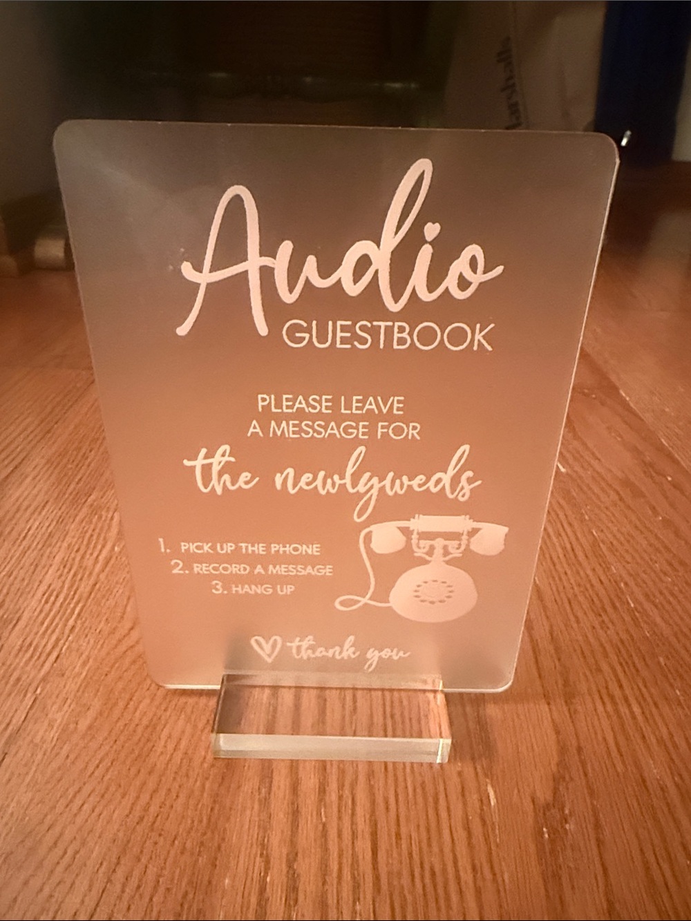 Audio Guestbook Frosted White Acrylic Sign - Pink Lettering